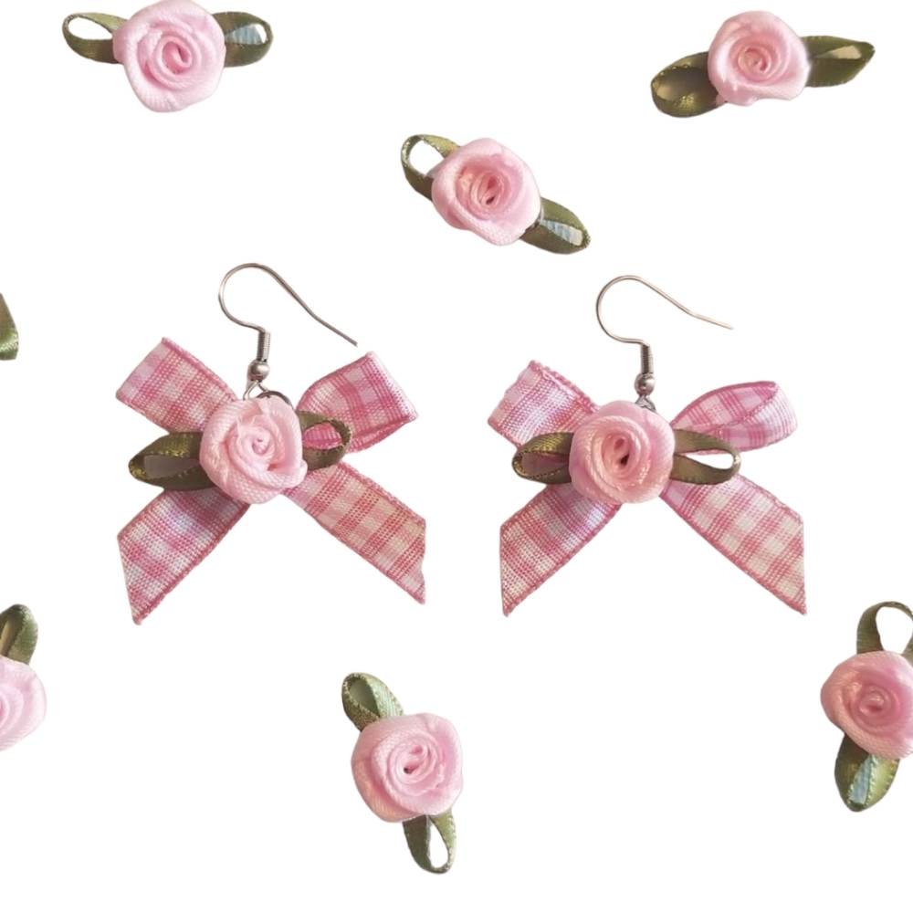 Handcrafted Gingham Bow Earrings